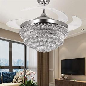 img 2 attached to 42 Inch Crystal Chandelier Fandelier Ceiling Fan with Retractable Blades, Chrome Finish, and 3 LED Light Colors - Perfect for Indoor Living Room, Dining Room, Bedroom