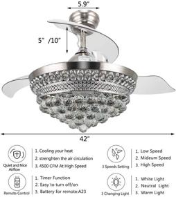 img 3 attached to 42 Inch Crystal Chandelier Fandelier Ceiling Fan with Retractable Blades, Chrome Finish, and 3 LED Light Colors - Perfect for Indoor Living Room, Dining Room, Bedroom