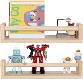 img 4 attached to 📚 Set of 2 Wood Floating Book Shelves by Jorikchuo Nursery - Ideal for Kids Room, Kitchen Spice Rack, or Rustic Wall Mounted Shelves - Enhance Farmhouse Bathroom Decor with Natural Wood