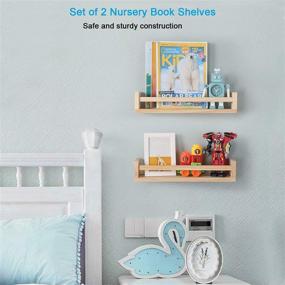 img 3 attached to 📚 Set of 2 Wood Floating Book Shelves by Jorikchuo Nursery - Ideal for Kids Room, Kitchen Spice Rack, or Rustic Wall Mounted Shelves - Enhance Farmhouse Bathroom Decor with Natural Wood