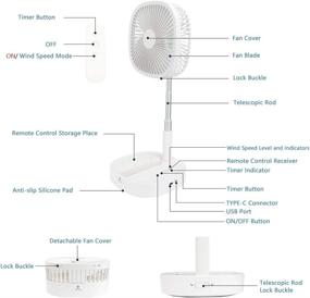 img 3 attached to 🌀 White Portable Foldable Desk Table Fan - USB Rechargeable Battery Operated, Quiet Standing Fans for Home Bedroom Office Travelling Camping - Includes Remote Control