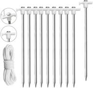 🏕️ eurmax galvanized non-rust camping family tent pop up stakes ice tools pack of 10, with 4x10ft ropes & 1 white stopper - heavy duty logo