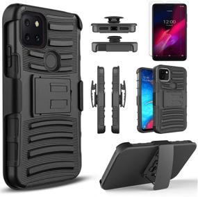img 4 attached to Circlemalls - T-Mobile Revvl 5G Phone Case with Tempered Glass Screen Protector 📱 - Armor Heavy Duty Kickstand Cover, Belt Clip Holster - Black [Not Fit Revvl 4]