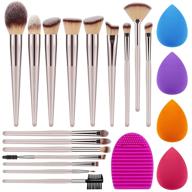 🌟 syntus makeup brush set: 16 brushes, 4 blender sponges, and brush cleaner kit - premium synthetic kabuki blush concealer eye shadow brushes in champagne gold logo