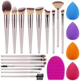 img 4 attached to 🌟 Syntus Makeup Brush Set: 16 Brushes, 4 Blender Sponges, and Brush Cleaner Kit - Premium Synthetic Kabuki Blush Concealer Eye Shadow Brushes in Champagne Gold