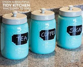 img 3 attached to 🍶 Mason Jar Ceramic Canister Set for Kitchen - Air-Tight Lids, Aqua Blue Storage