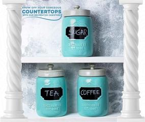 img 2 attached to 🍶 Mason Jar Ceramic Canister Set for Kitchen - Air-Tight Lids, Aqua Blue Storage