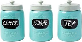 img 4 attached to 🍶 Mason Jar Ceramic Canister Set for Kitchen - Air-Tight Lids, Aqua Blue Storage