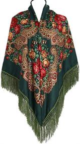 img 4 attached to 🧣 63-Inch Oversized Traditional Ukrainian Scarf with Tassel Fringes and Floral Shawl Design