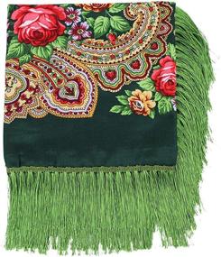 img 1 attached to 🧣 63-Inch Oversized Traditional Ukrainian Scarf with Tassel Fringes and Floral Shawl Design