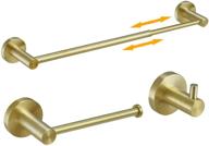 🛁 besy 3-piece bathroom accessories set: adjustable hand towel bar rack (15.7 to 25.9 inches), toilet paper holder, robe towel hook – wall mounted bath fixtures in stainless steel/brushed gold logo