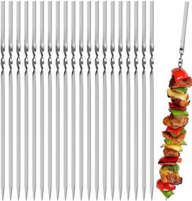 img 4 attached to 🍢 Kerkors Kabob Skewers - 14'' Flat Metal BBQ Skewers (Set of 20) for Grilling - Stainless Steel Reusable BBQ Sticks with Portable Storage Bag