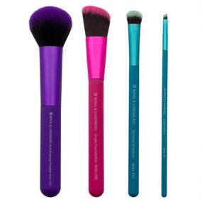 img 3 attached to MODA 5pc Makeup Brush Set with Pouch - Full Size Brushes for Multi-Purpose Powder, Angle Foundation, Domed Shadow, and Angle Liner Applications, in Multicolor