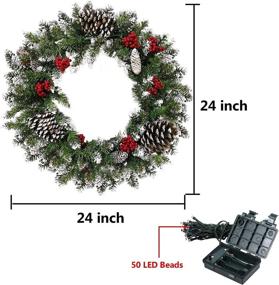 img 3 attached to 🎄 Leaflai Pre-Strung Christmas Wreaths for Front Door - Battery Operated Prelit Xmas Wreath with 50 LED Lights, Artificial Door Wreaths (24in)