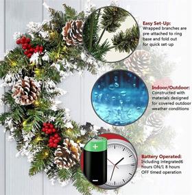 img 1 attached to 🎄 Leaflai Pre-Strung Christmas Wreaths for Front Door - Battery Operated Prelit Xmas Wreath with 50 LED Lights, Artificial Door Wreaths (24in)