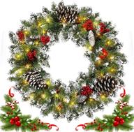 🎄 leaflai pre-strung christmas wreaths for front door - battery operated prelit xmas wreath with 50 led lights, artificial door wreaths (24in) логотип