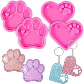 img 4 attached to 🐾 Набор из 4 форм для изготовления кейчейнов с отпечатками лапы, из силикона и смолы MityRain в виде сердца с лапцем собаки, а также с 20 кольцами для ключей для создания подарков на День Матери и День Валентина, для полимерной глины, значков для собак и украшения тортов.