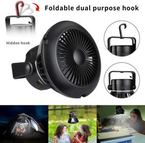 img 2 attached to 🏕️ Misby Camping Fan with LED Lights – Rechargeable Portable Tent Fan with Hanging Hook – Quiet Battery Powered USB Desktop Fan for Camping, Picnic, Barbecue, Fishing, Home & Office Use (Black)