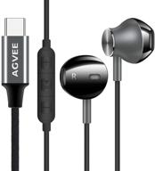 🎧 agvee 32bit 384khz digital usb-c headphones: type-c earbuds with mic & ultra bass for samsung s21 s20, note 20 10, ipad pro, google pixel - gray logo