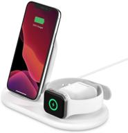 📱 belkin 3-in-1 wireless charger for iphone, apple watch, airpods - charging dock station, iphone charging stand, apple watch charging dock - white (wiz001ttwh) logo