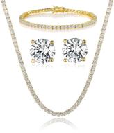 💎 sparkling 18k yellow gold plated tennis jewelry set - necklace, bracelet, earrings (pack of 3) logo