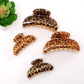 img 1 attached to 🦁 Set of 4 Hair Claw Clips: Tortoise Shell Claw Hair Clip, Large Size - Leopard Print Celluloid French Design Vintage Barrettes for Women