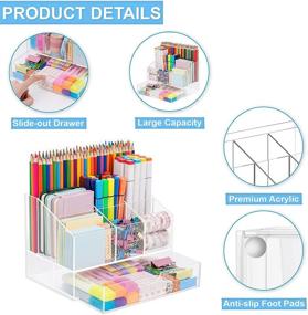 img 3 attached to 📐 VITVITI Acrylic Desk Organizer: Upgraded Clear Pencil Organizer with 7 Compartments, Drawer, and 500+ Pencils Capacity - Perfect for Office/Art Supplies