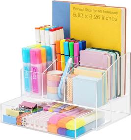 img 4 attached to 📐 VITVITI Acrylic Desk Organizer: Upgraded Clear Pencil Organizer with 7 Compartments, Drawer, and 500+ Pencils Capacity - Perfect for Office/Art Supplies