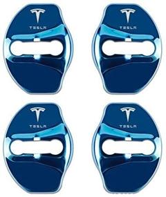 img 3 attached to 🔒 Coolsport Fit Tesla Door Lock Cover: Stainless Steel Car Door Latch Striker Protector (4PCS) - Model Y, Model 3 Accessories in Blue