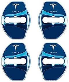img 2 attached to 🔒 Coolsport Fit Tesla Door Lock Cover: Stainless Steel Car Door Latch Striker Protector (4PCS) - Model Y, Model 3 Accessories in Blue