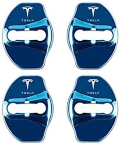 img 4 attached to 🔒 Coolsport Fit Tesla Door Lock Cover: Stainless Steel Car Door Latch Striker Protector (4PCS) - Model Y, Model 3 Accessories in Blue