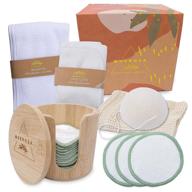 muerosa all in one facial cleansing skincare set: 14 pcs reusable bamboo makeup remover pads, konjac sponge, face cloth, and more in a white edition logo