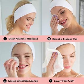 img 2 attached to MUEROSA All in One Facial Cleansing Skincare Set: 14 pcs Reusable Bamboo Makeup Remover Pads, Konjac Sponge, Face Cloth, and More in a White Edition