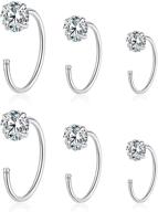 💎 set of 3 sterling silver crystal cz round solitaire half hoop earrings for women girls – 6/8/10mm minimalist jewelry gift for cartilage, tragus, piercing, stud, nose ring – hypoallergenic sleeper huggie fake hoops logo