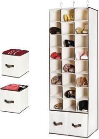 img 4 attached to 👠 Closet Shoe Organizer - 27 Pocket Storage Hanging Rack Holder for Shoes, Over Rod Hanger Caddy, Bedroom Closets Fabric Racks Organizers - 48" H x 14" D x 18" W