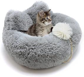 img 4 attached to 🐱 Washable Grey Fluffy Donut Cat Bed for Indoor Cats - Round Couch for Puppy and Kitten - Calming Cushion for Joint Relief, Sleep Improvement - Miamaomi