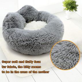 img 2 attached to 🐱 Washable Grey Fluffy Donut Cat Bed for Indoor Cats - Round Couch for Puppy and Kitten - Calming Cushion for Joint Relief, Sleep Improvement - Miamaomi