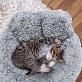 img 3 attached to 🐱 Washable Grey Fluffy Donut Cat Bed for Indoor Cats - Round Couch for Puppy and Kitten - Calming Cushion for Joint Relief, Sleep Improvement - Miamaomi