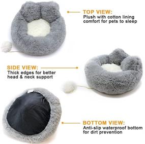 img 1 attached to 🐱 Washable Grey Fluffy Donut Cat Bed for Indoor Cats - Round Couch for Puppy and Kitten - Calming Cushion for Joint Relief, Sleep Improvement - Miamaomi