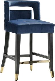 img 3 attached to Irithel Velvet Counter Stool Chair with Nailhead Trim, Half Back Seat Design, Tone Footrest Bar, Gold Tip Tapered Wood Legs - Modern Transitional, NAVY (FCS9493-AN)