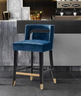 irithel velvet counter stool chair with nailhead trim, half back seat design, tone footrest bar, gold tip tapered wood legs - modern transitional, navy (fcs9493-an) logo