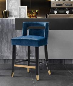 img 4 attached to Irithel Velvet Counter Stool Chair with Nailhead Trim, Half Back Seat Design, Tone Footrest Bar, Gold Tip Tapered Wood Legs - Modern Transitional, NAVY (FCS9493-AN)