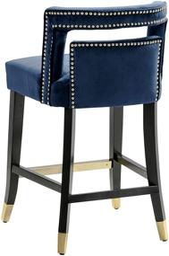 img 2 attached to Irithel Velvet Counter Stool Chair with Nailhead Trim, Half Back Seat Design, Tone Footrest Bar, Gold Tip Tapered Wood Legs - Modern Transitional, NAVY (FCS9493-AN)