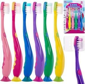 img 4 attached to 6-Pack Kids Toothbrush Set with Suction Cup Covers and Soft Bristles for Easy Access and Tiny Hands