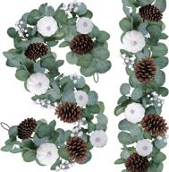 🎃 2 pack white pumpkin garland: artificial eucalyptus with pumpkins, pinecones, and berries - perfect for wedding, thanksgiving, and farmhouse décor логотип