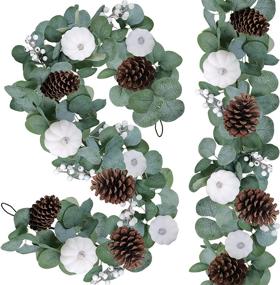 img 4 attached to 🎃 2 Pack White Pumpkin Garland: Artificial Eucalyptus with Pumpkins, Pinecones, and Berries - Perfect for Wedding, Thanksgiving, and Farmhouse Décor