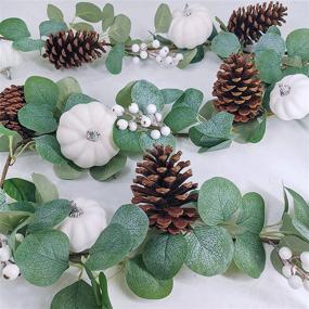 img 3 attached to 🎃 2 Pack White Pumpkin Garland: Artificial Eucalyptus with Pumpkins, Pinecones, and Berries - Perfect for Wedding, Thanksgiving, and Farmhouse Décor