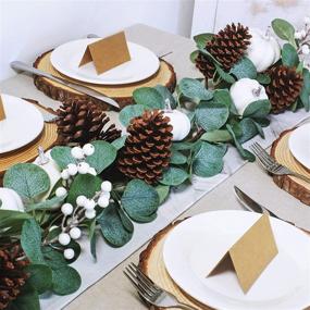 img 1 attached to 🎃 2 Pack White Pumpkin Garland: Artificial Eucalyptus with Pumpkins, Pinecones, and Berries - Perfect for Wedding, Thanksgiving, and Farmhouse Décor