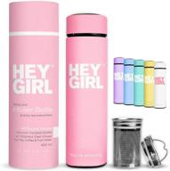 🎀 girl's tea infuser bottle - insulated stainless steel thermos & water bottle - non-slip exterior - leak-proof seal - 6 attractive colors with motivational message - perfect gift & cute packaging - 15 oz. pink logo