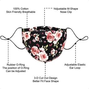 img 3 attached to 🌺 Floral Designer Face Mask with Nose Wire | Reusable & Washable | Includes 4 Carbon Filters | Cotton | Fashionable